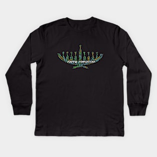 Hanukkah Menorah Wordcloud for Darker Backgrounds Kids Long Sleeve T-Shirt